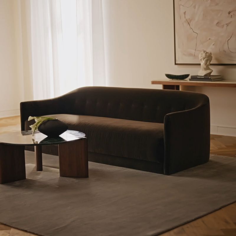 Play Lincoln 90.5" Curved Brown Performance Velvet Sofa - video 1 of 1