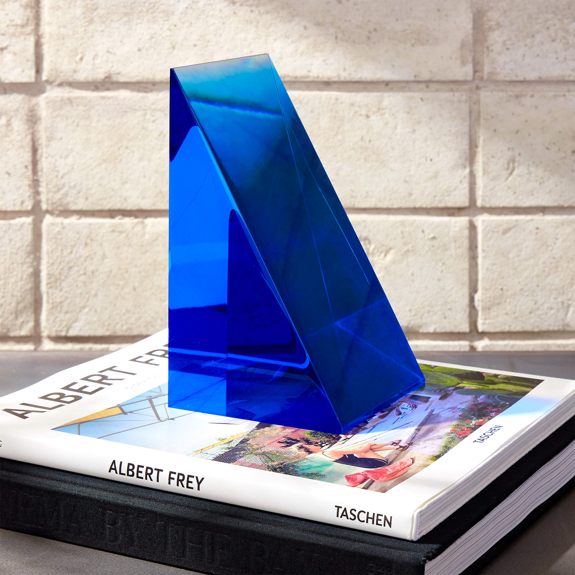 Modern Deep Blue Acrylic Bookend + Reviews CB2