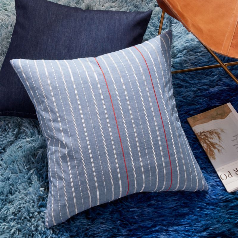 23 Embroidered Light Denim Pillow With Down Alternative Insert