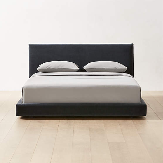 Forte Channeled Grey Velvet Queen Bed + Reviews CB2 Canada
