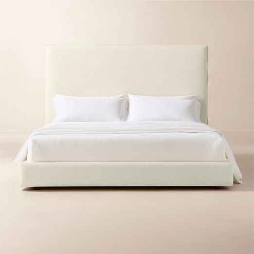 Facade Warm White Upholstered King Bed with 60" Headboard