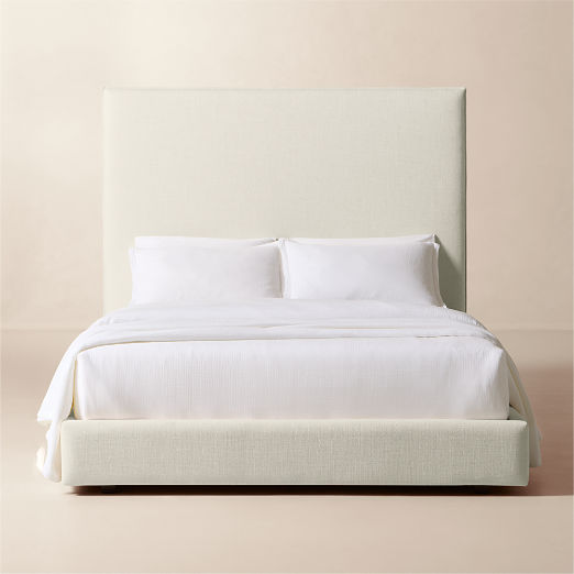 Facade Warm White Upholstered Queen Bed with 60" Headboard