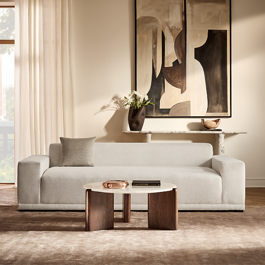 Faible 99" White Performance Deep Depth Fabric Sofa