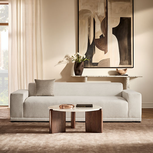Faible 99" White Performance Deep Depth Fabric Sofa