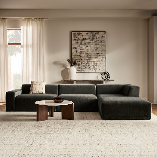 Faible 4-Piece Grey Performance Velvet Deep Depth Sectional Sofa with Right-Arm