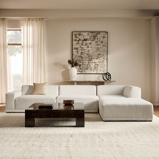 Faible 4-Piece L-Shaped White Performance Linen Standard Depth Sectional Sofa with Right Arm