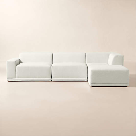 Faible 4-Piece L-Shaped White Performance Linen Standard Depth Sectional Sofa with Left Arm