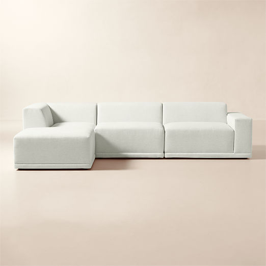 Faible 4-Piece L-Shaped White Performance Linen Standard Depth Sectional Sofa with Right Arm