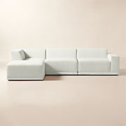 Faible 4-Piece L-Shaped White Performance Linen Standard Depth Sectional Sofa with Left Arm
