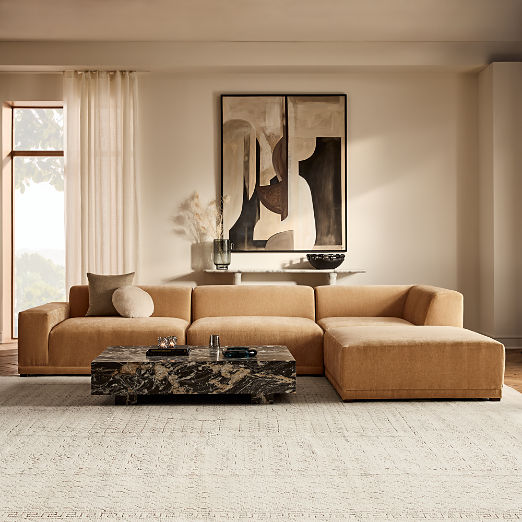 Faible 4-Piece Wheat Performance Velvet Deep Depth Sectional Sofa with Left-Arm