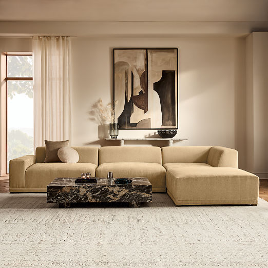 Faible 4-Piece Wheat Performance Chenille Deep Depth Sectional Sofa with Left-Arm