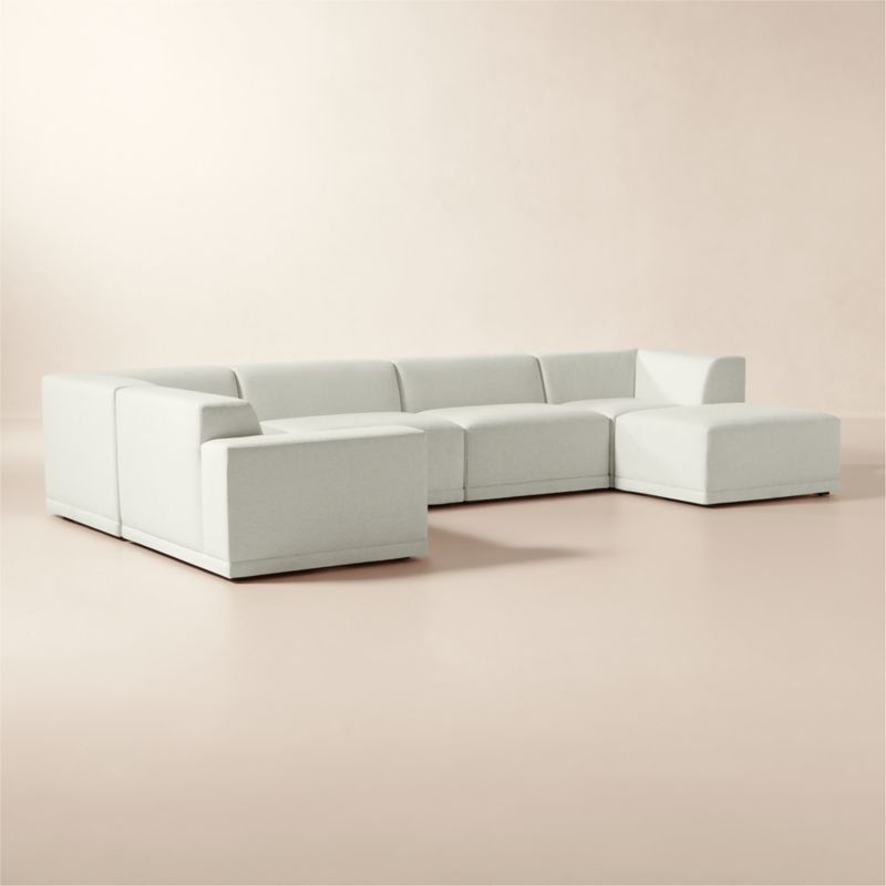 Faible 6-Piece U-Shaped White Performance Linen Standard Depth Sectional Sofa with Left Arm - image 4 of 15