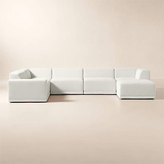 Faible 6-Piece U-Shaped White Performance Linen Standard Depth Sectional Sofa with Left Arm
