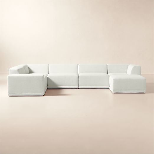 Faible 6-Piece U-Shaped White Performance Chenille Standard Depth Sectional Sofa with Left Arm