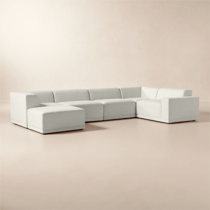 Faible 6-Piece U-Shaped White Performance Linen Standard Depth Sectional Sofa with Right Arm - image 4 of 16