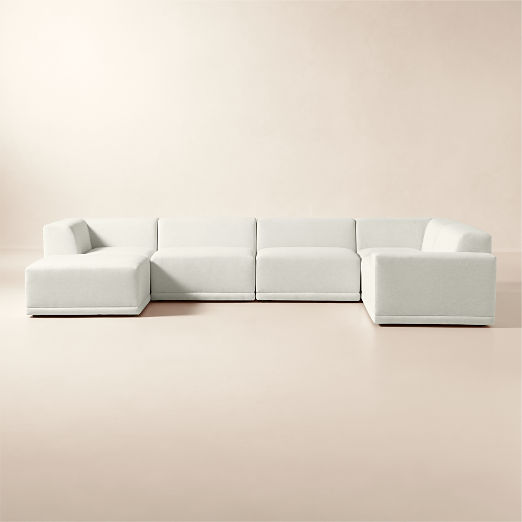 Faible 6-Piece U-Shaped White Performance Linen Standard Depth Sectional Sofa with Right Arm