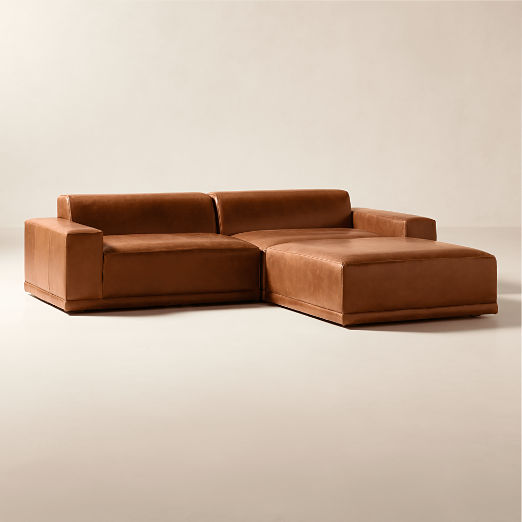 Faible Deep Depth 3-Piece Leather Sectional Sofa with Ottoman