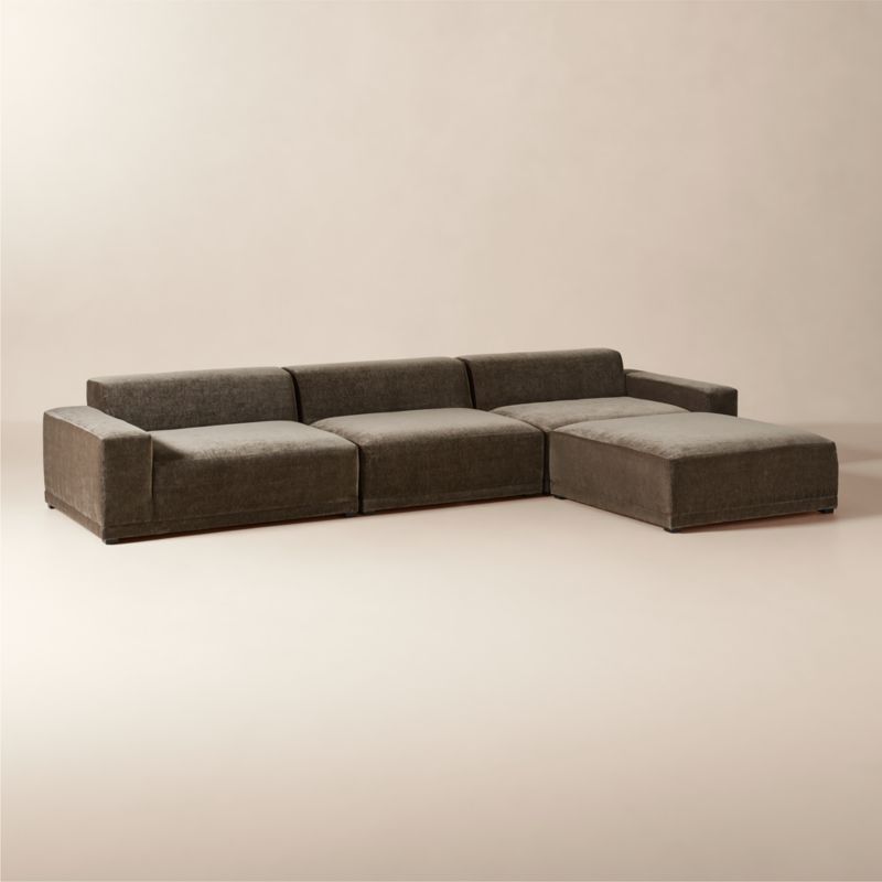 Faible 4-Piece Modular Grey Performance Velvet Deep Depth Sectional Sofa - image 2 of 9