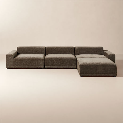 Faible 4-Piece Modular Grey Performance Velvet Deep Depth Sectional Sofa