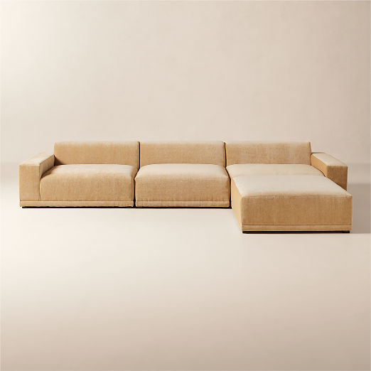 Faible 4-Piece Modular Wheat Performance Chenille Deep Depth Sectional Sofa