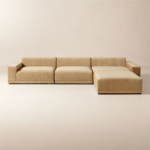 Faible 4-Piece Modular Wheat Performance Chenille Deep Depth Sectional Sofa