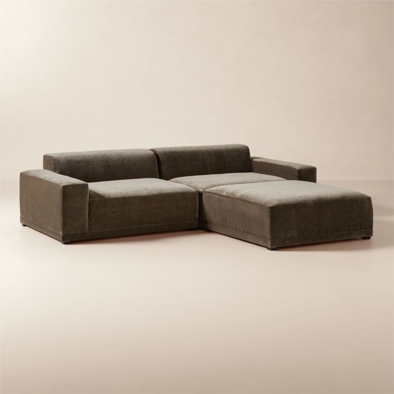 Faible 3-Piece Grey Performance Velvet Deep Depth Sectional Sofa with Ottoman - image 1 of 7