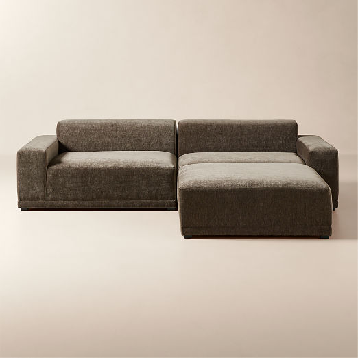 Faible 3-Piece Grey Performance Velvet Deep Depth Sectional Sofa with Ottoman