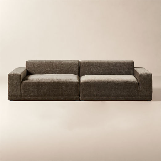 Faible 2-Piece Grey Performance Velvet Deep Depth Sectional Sofa