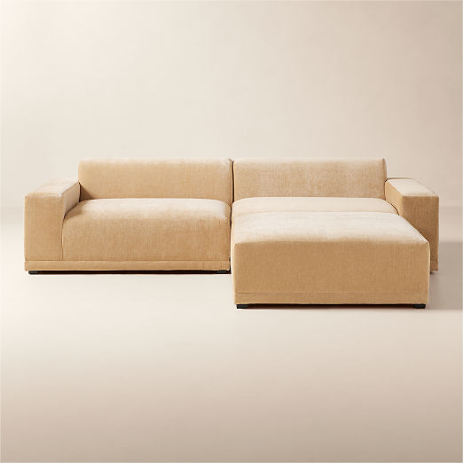 Faible 3-Piece Wheat Performance Chenille Deep Depth Sectional Sofa with Ottoman