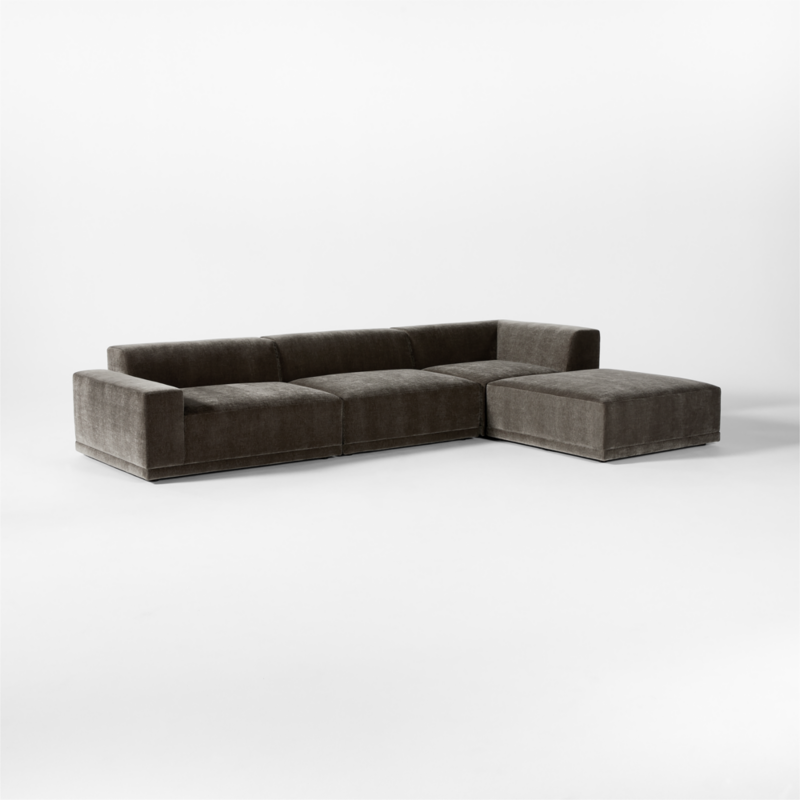 Faible 4-Piece Grey Performance Velvet Deep Depth Sectional Sofa with Left-Arm - image 5 of 15