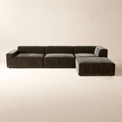 Faible 4-Piece Grey Performance Velvet Deep Depth Sectional Sofa with Left-Arm