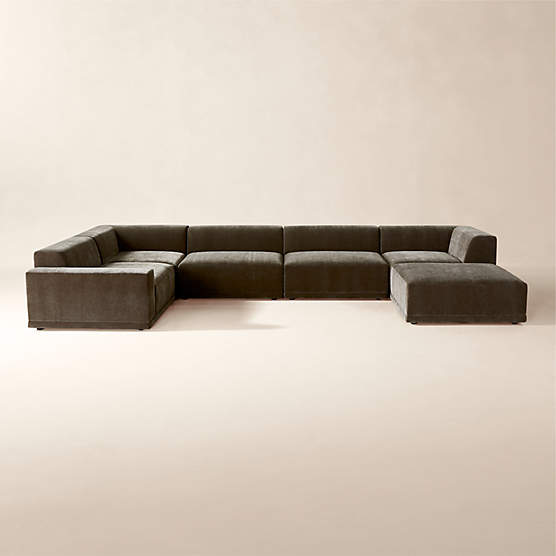 Faible 6-Piece U-Shaped Grey Performance Velvet Deep Depth Sectional Sofa with Left-Arm