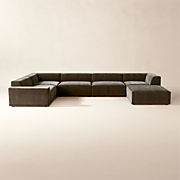 Faible 6-Piece U-Shaped Grey Performance Velvet Sectional Sofa with Left-Arm
