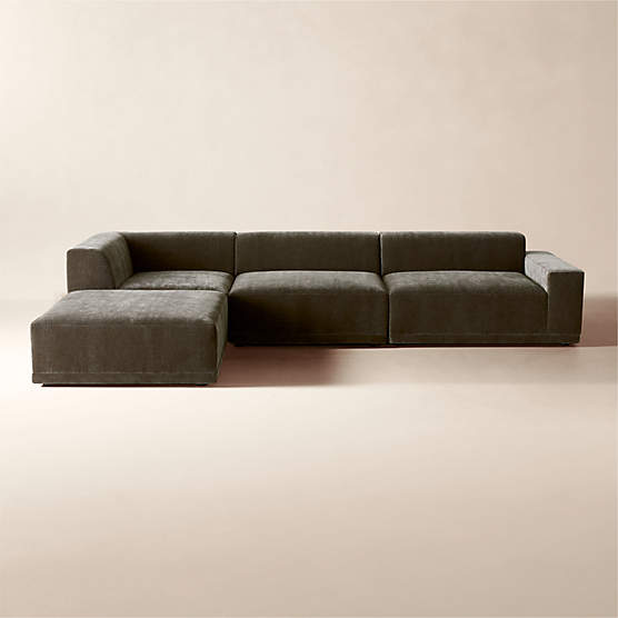 Faible 4-Piece Grey Performance Velvet Deep Depth Sectional Sofa with Right-Arm