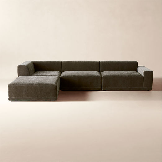 Faible 4-Piece Grey Performance Velvet Deep Depth Sectional Sofa with Right-Arm
