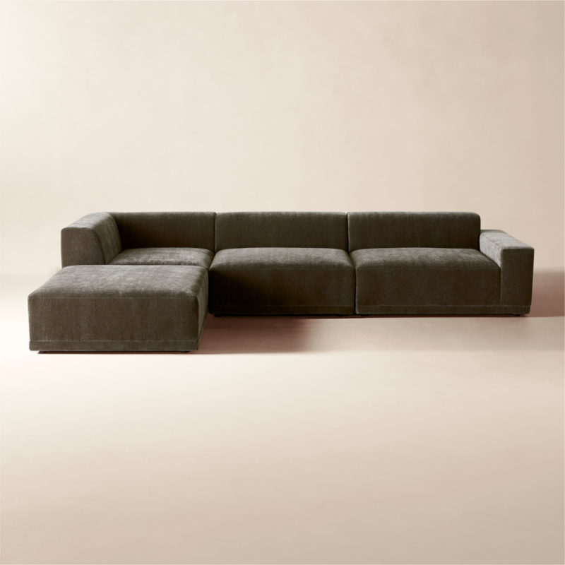 Faible 4-Piece Grey Performance Velvet Deep Depth Sectional Sofa with Right-Arm - image 0 of 14