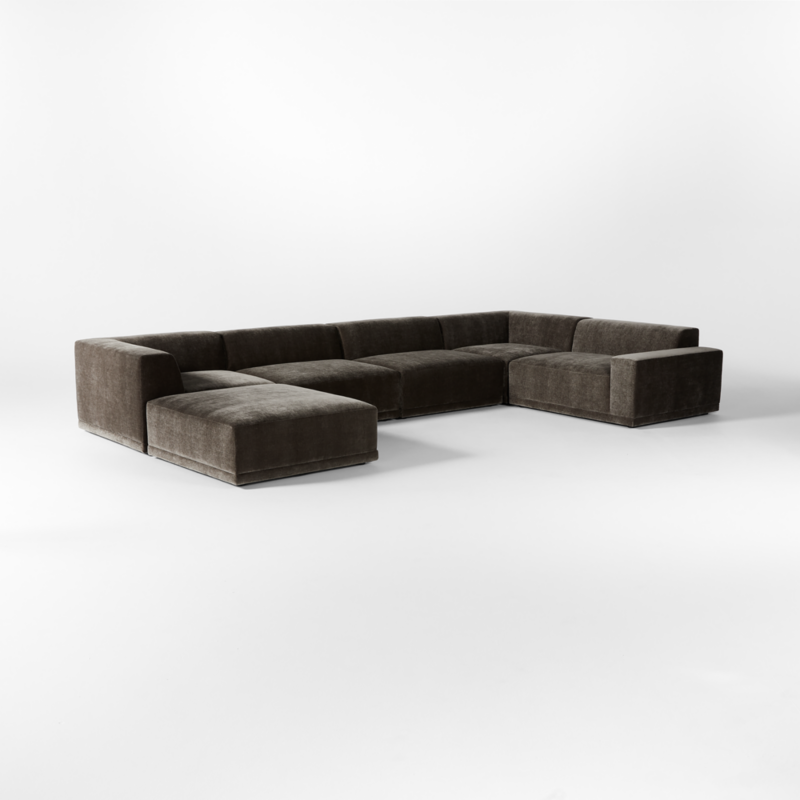 Faible 6-Piece U-Shaped Grey Performance Velvet Deep Depth Sectional Sofa with Right-Arm - image 5 of 14
