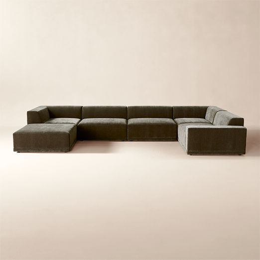 Faible 6-Piece U-Shaped Grey Performance Velvet Deep Depth Sectional Sofa with Right-Arm