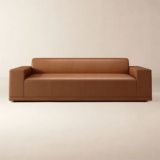 Faible 99" Brown Leather Deep Depth Sofa