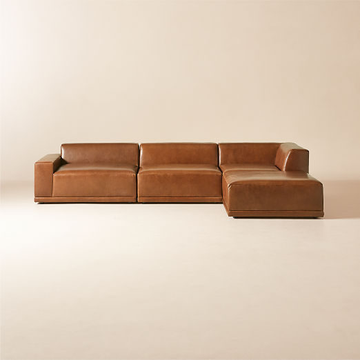 Faible 4-Piece L-Shaped Brown Leather Sectional Sofa with Left-Arm