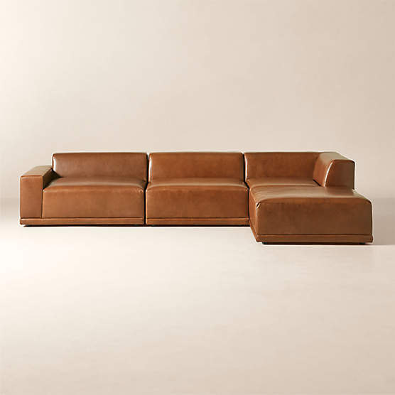 Faible 4-Piece L-Shaped Brown Leather Deep Depth Sectional Sofa with Left-Arm