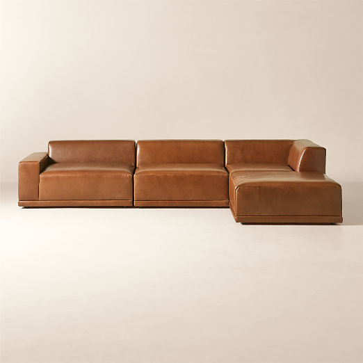 Faible 4-Piece L-Shaped Brown Leather Deep Depth Sectional Sofa with Left-Arm