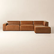 Faible 4-Piece L-Shaped Brown Leather Deep Depth Sectional Sofa with Left-Arm