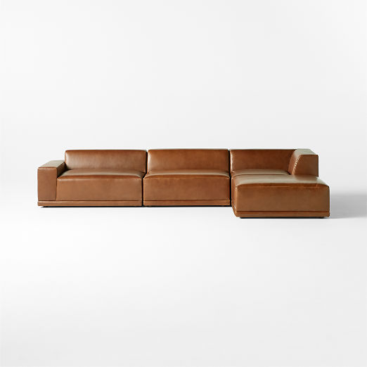 Faible 4-Piece L-Shaped Brown Leather Sectional Sofa with Left-Arm