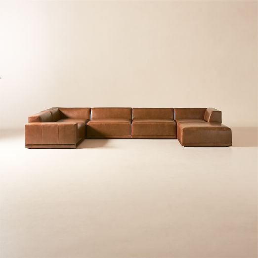 Faible 6-Piece U-Shaped Brown Leather Sectional Sofa with Left-Arm