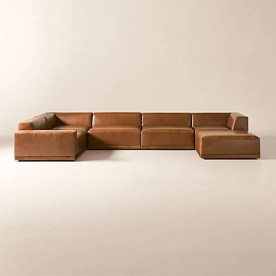 Faible 6-Piece U-Shaped Brown Leather Deep Depth Sectional Sofa with Left-Arm