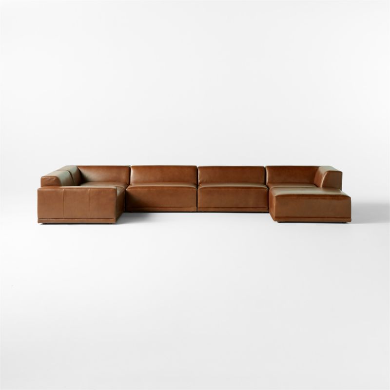 Faible 6-Piece U-Shaped Brown Leather Sectional Sofa with Left-Arm - image 2 of 10