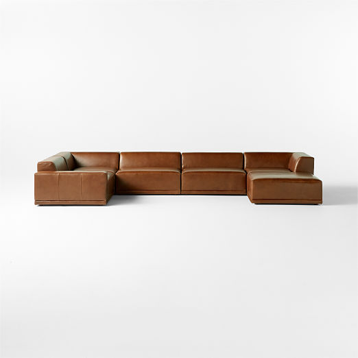 Faible 6-Piece U-Shaped Brown Leather Sectional Sofa with Left-Arm