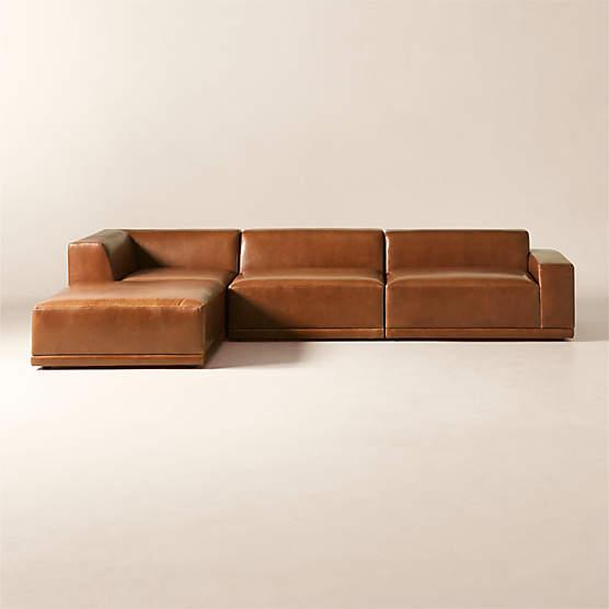 Faible 4-Piece L-Shaped Brown Leather Deep Depth Sectional Sofa with Right-Arm