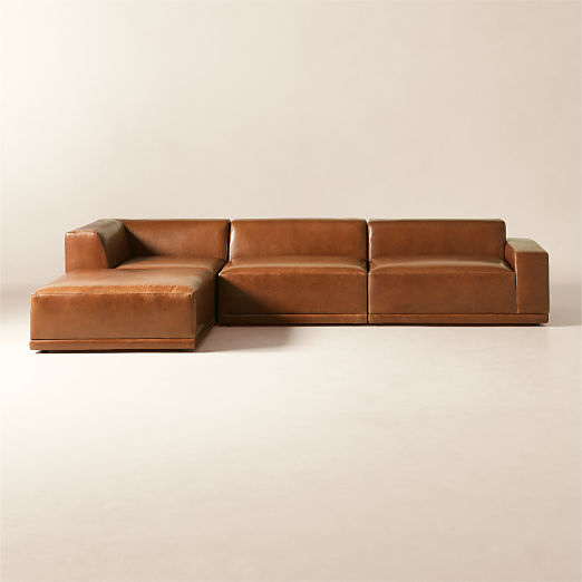 Faible 4-Piece L-Shaped Brown Leather Sectional Sofa with Right-Arm